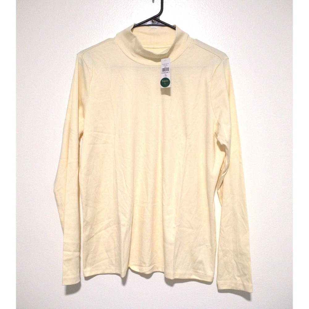 LL Bean Womens Supima Cotton Mock Neck Long Sleeve Tee Cream Large 217052